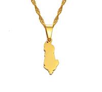 Macracrua 1.8CM Small Size Albania Map Pendant Necklaces for Women Girls Gold Color/Silver Color Albanian Jewelry(Gold Color,60cm Thin Chain)