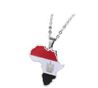 Macracrua 10CM Hip-hop Africa Map Pendant Necklaces Stainless Steel Algeria Morocco Egypt Tunisia Libay Jewelry(Egypt Silver,45cm or 17.7 Inches)