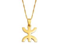 Macracrua 2.3CM Africa Berbers Symbol Pendant Necklaces African Berber Kabyle Style Amazigh Jewelry for Women Men(Gold Color,45cm)