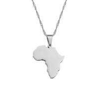 Macracrua 2.4cm Africa Map Pendant Necklaces Women Girls African Maps Design Jewelry Nigeria,Congo,Ghana,Sudan,Somalia(Silver Color,60cm)