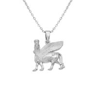 Macracrua 2.5CM Ashur Pendant Necklaces Lama,Lamma,Winged Bull Lamassu is an Assyrian Protective Deity Jewelry(Silver Color,45cm)