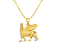 Macracrua 2.5CM Ashur Pendant Necklaces Lama,Lamma,Winged Bull Lamassu is an Assyrian Protective Deity Jewelry(Gold Color,60cm)