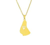 Macracrua 3.2CM Map of the Barbados Island Pendant Necklaces For Women Men Barbados Flag symbol and Maps Jewellry Bajan Patriotic Gift (Gold Colour,45cm Chain)