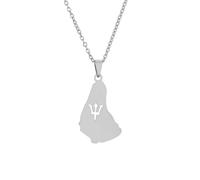 Macracrua 3.2CM Map of the Barbados Island Pendant Necklaces For Women Men Barbados Flag symbol and Maps Jewellry Bajan Patriotic Gift (Silver Colour,45cm Chain)