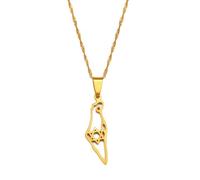 Macracrua 3.5CM Israel Map Pendant Necklaces Women,Silver Color/Gold Color Jewelry(Gold Color,60cm)