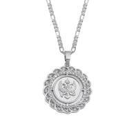 Macracrua 3.7CM Round Montenegro Eagle Pendant Necklace Charms Coin Crna Gora National Jewelry For Women Men(Silver Color,45cm)