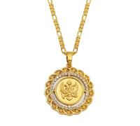 Macracrua 3.7CM Round Montenegro Eagle Pendant Necklace Charms Coin Crna Gora National Jewelry For Women Men(Gold Color,60cm)