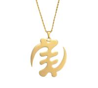 Macracrua 7.2cm Africa Symbol Pendant Necklaces Women Men Stainless Steel Adinkra Gye Nyame Ancient Egypt Jewelry Ghanaian(Gold Color,60cm)