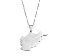 Macracrua Afghanistan Map With Cities Name Pendant Necklaces for Women,Gold Color Afghan Maps Jewelry(Silver Color,45cm)