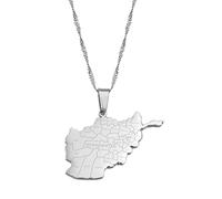 Macracrua Afghanistan Map With Cities Name Pendant Necklaces for Women,Gold Color Afghan Maps Jewelry(Silver Color,45cm)