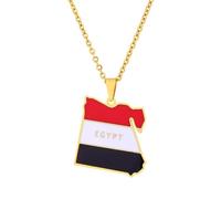 Macracrua Africa Map Pendant Necklace for Men Women - Stainless Steel African Countries Outline Necklace with Country Flag,Patriotic Ethnic Jewelry Gift(Egypt,60cm)