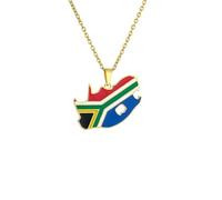 Macracrua Africa Map Pendant Necklace for Men Women - Stainless Steel African Countries Outline Necklace with Country Flag,Patriotic Ethnic Jewelry Gift(South Africa,23.6 Inches)