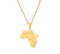 Macracrua Africa Map Pendant Necklace Stainless Steel African Continent Charm with River Engravings Jewellry for Women Men (Gold Colour,60cm Chain)
