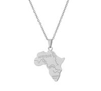 Macracrua Africa Map Pendant Necklace Stainless Steel African Continent Charm with River Engravings Jewellry for Women Men (Silver Colour,60cm Chain)