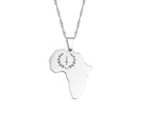 Macracrua African American Heritage Flag Pendant Necklaces for Women Girls Jewelry Africa Maps Jewelry(Silver Color,60cm)