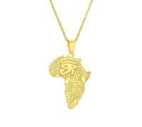 Macracrua African Map Necklace with Horus Eye Stainless Steel Pendant Ancient Egyptian Amulet Jewelry for Men & Women (Gold Colour,45cm Chain)