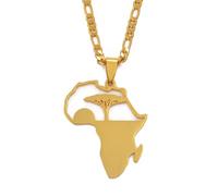 Macracrua African Tree & Sunrise Pendant Necklaces for Men Women Men My Home in Africa Jewelry(Gold Color,45cm)