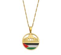 Macracrua Al-Aqsa Mosque and Palestine Pendant Necklaces Jewelry For Women Men(Gold Color,45cm)