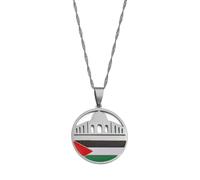 Macracrua Al-Aqsa Mosque and Palestine Pendant Necklaces Jewelry For Women Men(Silver Color,60cm)