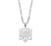 Macracrua Albania Eagle Pendant Necklaces Gold Color & Silver Stainless Steel Jewelry Ethnic for Women Men(Silver Color,45cm by 3mm Chain)