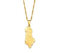 Macracrua Albania Map With Cities Pendant Necklaces Albanian Jewelry(Gold Color,45cm Thin Chain)