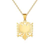 Macracrua Albanian Eagle Pendant Necklace Double Headed Eagle Stainless Steel Albania Cultural Jewelry Gift for Men & Women (Gold Colour,50cm Chain)