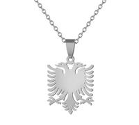 Macracrua Albanian Eagle Pendant Necklace Double Headed Eagle Stainless Steel Albania Cultural Jewelry Gift for Men & Women (Silver Colour,50cm Chain)