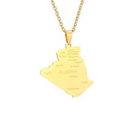 Macracrua Algeria Map Necklace with City Names Stainless Steel Algerian Jewellery Algerian Ethnic Accessory Gift For Women Men (Silver Colour,45cm Chain)