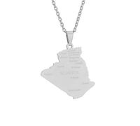 Macracrua Algeria Map Pendant Necklace With City Names Stainless Steel Algerian Pride Jewellry for Men Women (Silver Colour,50cm Chain)