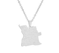 Macracrua Angola Map Pendant Necklace with City Names - Silver & Gold Plated African Jewelry Gift for Men & Women (Silver Colour,60cm)