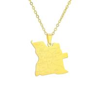 Macracrua Angola Map Pendant Necklace with City Names - Silver & Gold Plated African Jewelry Gift for Men & Women (Gold Colour,60cm)
