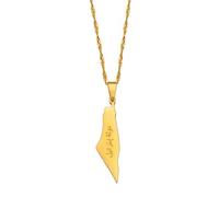 Macracrua Arabic and Hebrew Israel Map Pendant Necklaces Women Israeli Jewelry For Men(Silver Color,45cm)