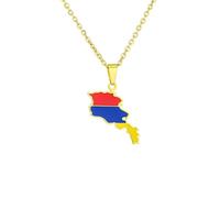 Macracrua Armenia Map Flag Pendant Necklaces Lightweight Armenians Maps Charms Jewellry Gift For Women Men (Style A,Gold Colour,60cm Chain)