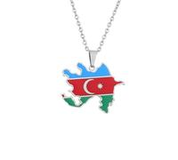 Macracrua Azerbaijan Flag Map Pendant Necklace Lightweight Stainless Steel Azerbaijani Pride Jewellry for Men Women (Silver Colour,50cm Chain)