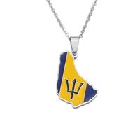Macracrua Barbados Map Flag Pendant Necklaces For Women Men Barbados Maps Caribbean Sea Jewelry Patriotic Bajan Travel Souvenir Gift (Style A,Silver Colour,60cm Chain)