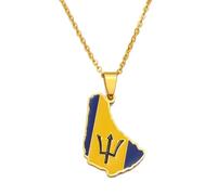 Macracrua Barbados Map Flag Pendant Necklaces For Women Men Barbados Maps Caribbean Sea Jewelry Patriotic Bajan Travel Souvenir Gift (Style A,Gold Colour,45cm Chain)