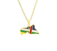 Macracrua Central African Republic Flag Map Pendant Necklace Stainless Steel CAR National Pride Jewellry for Women Men (Gold Colour,60cm Chain)