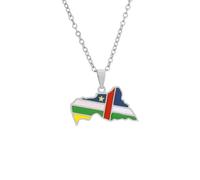 Macracrua Central African Republic Flag Map Pendant Necklace Stainless Steel CAR National Pride Jewellry for Women Men (Silver Colour,50cm Chain)