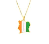 Macracrua Côte d'Ivoire Map Necklace Stainless Steel Flag Pendant Ivory Coast Jewellry Travel Souvenir Gift for Men Women