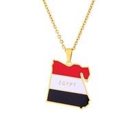 Macracrua Egypt Flag Map Pendant Necklace Stainless Steel Egyptian Pride Jewellry for Men Women