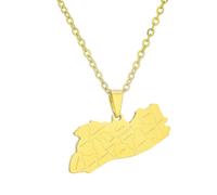 Macracrua El Salvador Map Pendant Necklace for Women & Men - Stainless Steel Salvadoran Jewelry Gift with City Names (Gold Color,45cm)