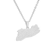 Macracrua El Salvador Map Pendant Necklace for Women & Men - Stainless Steel Salvadoran Jewelry Gift with City Names (Silver Color,60cm)