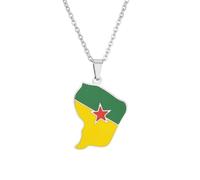 Macracrua Enamel French Guiana Map Pendant Necklace for Men & Women - Titanium Steel Patriotic Travel Jewelry Gift (Silver Color,60cm or 23.7 Inches)