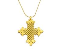 Macracrua Ethiopian Traditional Ethnic Cross Jewelry Pendant Necklaces Eritrea African Afar Israel Saudi Arabia Ornaments(Gold Color,45cm)