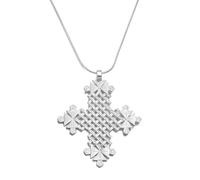 Macracrua Ethiopian Traditional Ethnic Cross Jewelry Pendant Necklaces Eritrea African Afar Israel Saudi Arabia Ornaments(Silver Color,60cm)
