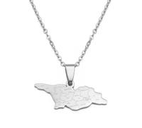 Macracrua Georgia Map With Cities Pendant Necklaces Silver Color/Gold Color Stainless Steel Jewelry For Women Men(Silver Color,60cm)