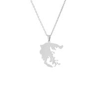 Macracrua Greece Map and Flag Pendants Necklaces For Women Men Stainless Steel Greek Patriotic Jewellry (Style B,Silver Color,60cm Chain)