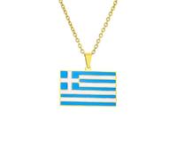Macracrua Greece Map Flag Pendant Necklace Stainless Steel Greek Patriotic Jewellry Gift for Women Men