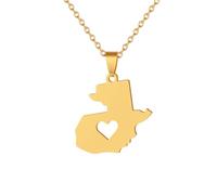 Macracrua Guatemala Flag Map Pendant Necklace for Men Women Lightweight Stainless Steel Guatemalan Pride Jewellry Gift (Gold Colour 3,50cm Chain)