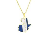 Macracrua Guatemala Flag Map Pendant Necklace for Men Women Lightweight Stainless Steel Guatemalan Pride Jewellry Gift (Gold Colour 1,50cm Chain)